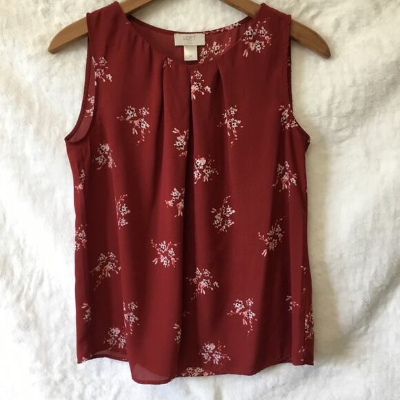 LOFT Tops - Loft Red Sleeveless Detail Flowers Top